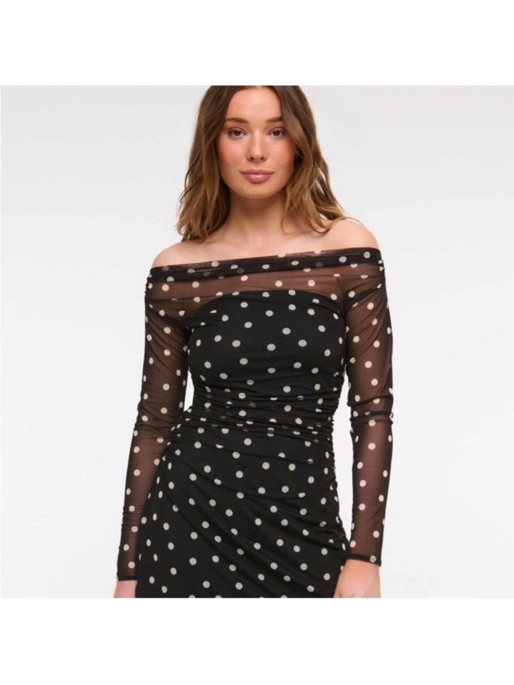 Abercrombie & Fitch Black Polka Dot Off-Shoulder Mesh Dress